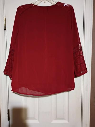 Alyx maroon pullover blouse with beautiful flared sleeves - Thumbnail 2