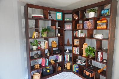 Custom Hand-Built Hickory Stained Solid Pine 3-Piece Corner Bookcase Set - Thumbnail 2