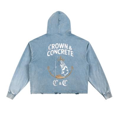 Vintage Washed Frayed Hem Hoodie - Thumbnail 4