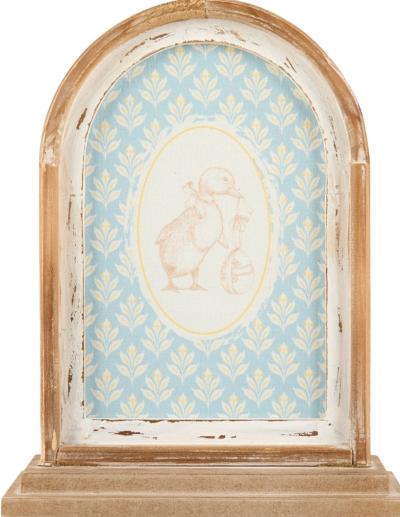 12 in Duckling with Egg in Distressed Wood Frame Stand