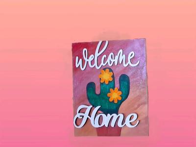 wood welcome home sign with cactus desert sunset - Thumbnail 3