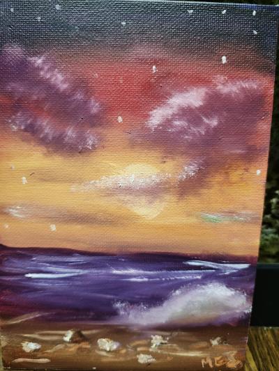 Sunrise at the Beach Original Oil Painting on 5x7 canvas - Thumbnail 4