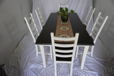 Beautiful Farmhouse Dining Table Set – 6 Chairs – Kona Stained Top & White Satin Base - Thumbnail 2