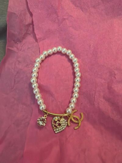 gold and pearl fashion earring and bracelet set - Thumbnail 3