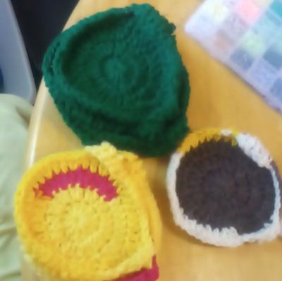 3 random color oversized bear coasters crocheted