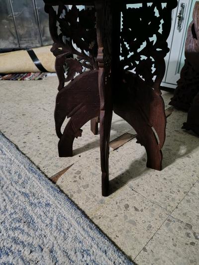 hand crafted indian bone inlay matching teakwood end tables - Thumbnail 3