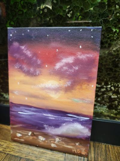 Sunrise at the Beach Original Oil Painting on 5x7 canvas - Thumbnail 5