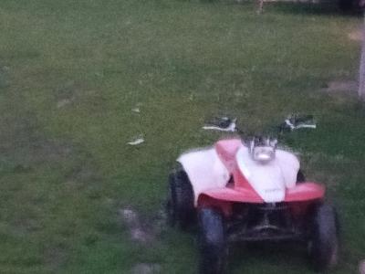 1985 red and white Honda four tax fourwheeler - Thumbnail 4