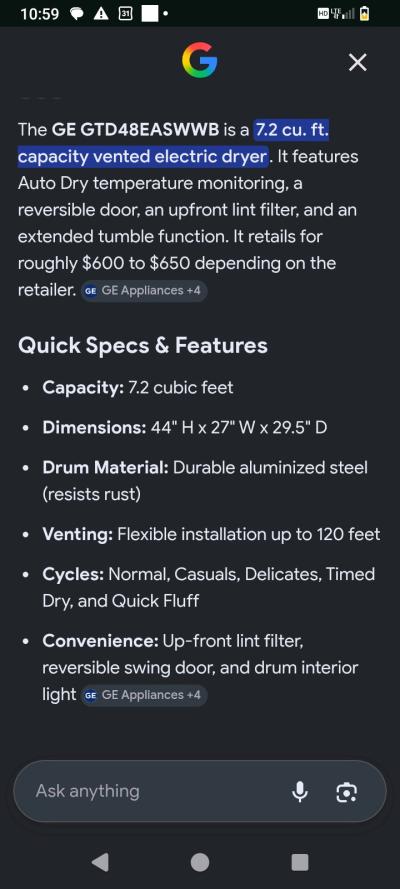 GE 7 Cubic Foot Electric Dryer - Thumbnail 3