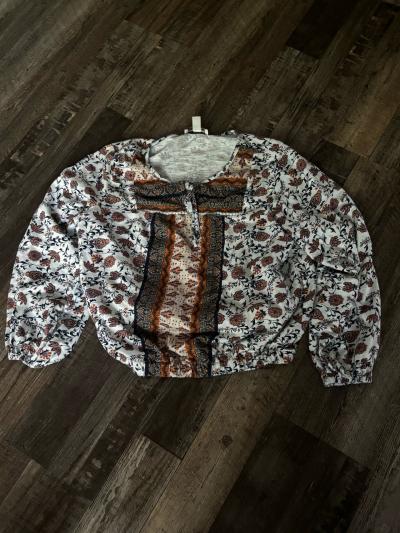 Vintage America Boho Floral Embroidered Tunic Top Size Large