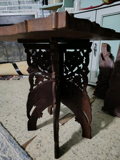 hand crafted indian bone inlay matching teakwood end tables - Thumbnail 4