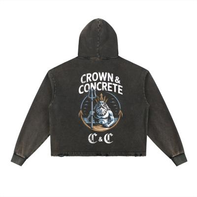 Vintage Washed Frayed Hem Hoodie - Thumbnail 2