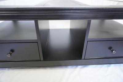 Modern Black Coffee Table – Glass Top, 2 Drawers, Freshly Refinished - Thumbnail 7