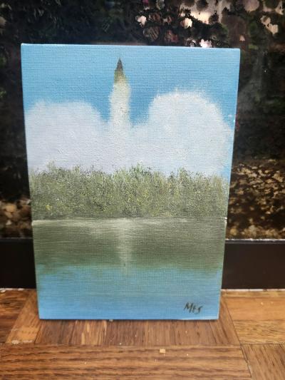 Rocket Launch Oil Painting Original Space Art NASA Inspired - Thumbnail 3