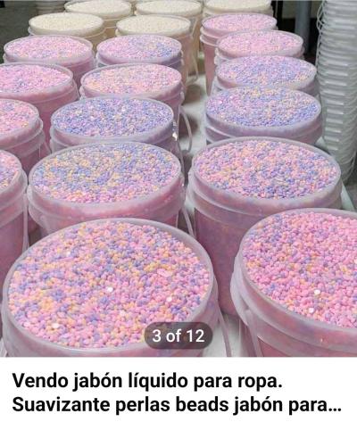 Detergent and softener dish soap in a bucket