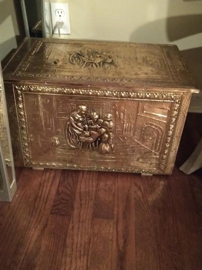 Antique brass clad kindling chest