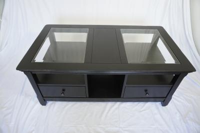 Modern Black Coffee Table – Glass Top, 2 Drawers, Freshly Refinished - Thumbnail 2