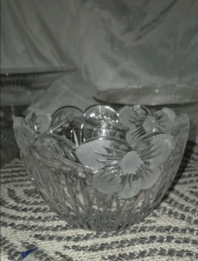 Vintage Cut Crystal Floral Scalloped Candy Dish Bowl