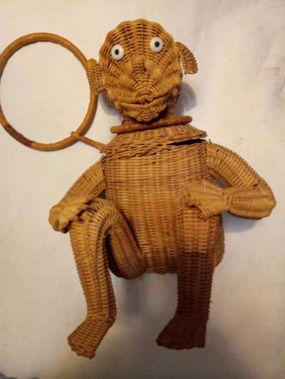 whimsical vintage hanging basket in shape of monkey like new