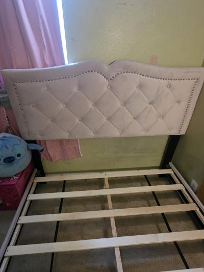 Full Size Upholstered Bed Frame with Rivet Design Modern - Thumbnail 3