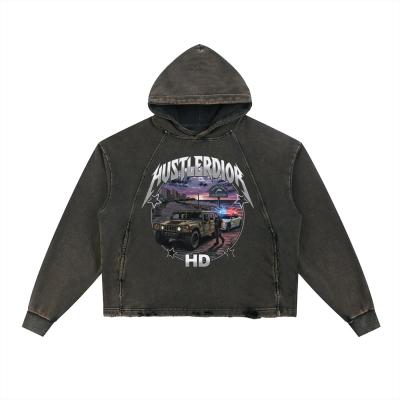 Vintage Washed Frayed Hem Hoodie