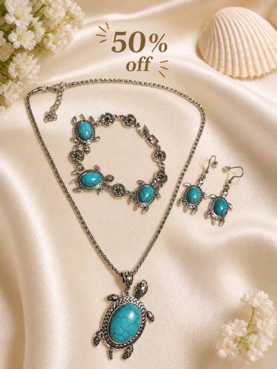 Turquoise Sea Turtle Jewelry Set  Necklace Bracelet  Earring