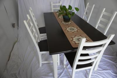 Beautiful Farmhouse Dining Table Set – 6 Chairs – Kona Stained Top & White Satin Base - Thumbnail 3