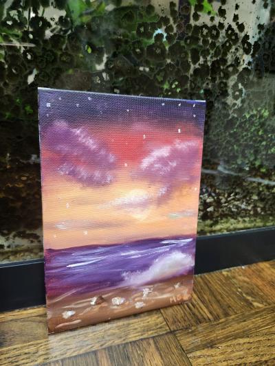Sunrise at the Beach Original Oil Painting on 5x7 canvas - Thumbnail 2