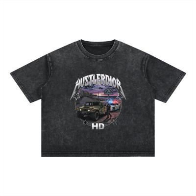 Hustlerdior Vintage Snow Wash Oversized Crop Graphic Tee