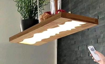 Modern Wood LED Wave Pendant Light with Remote