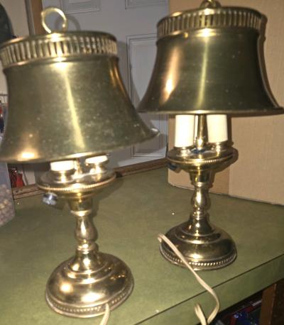 Vintage Brass Bouillotte Table Lamps Matching Pair  Mint Con