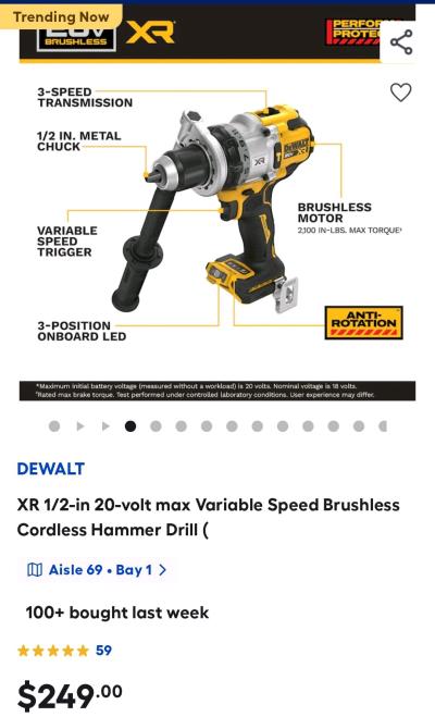 Dewalt XR 12in 20volt max Variable Speed Brushless Cordless - Thumbnail 4