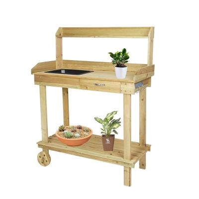 Wooden Potting Bench Garden Work Table with Wheels  Sink  36