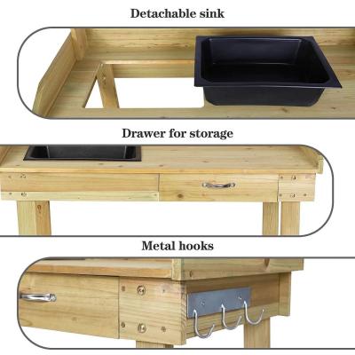 Wooden Potting Bench Garden Work Table with Wheels  Sink  36 - Thumbnail 6