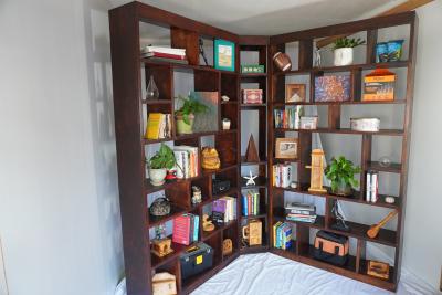 Custom Hand-Built Hickory Stained Solid Pine 3-Piece Corner Bookcase Set - Thumbnail 3