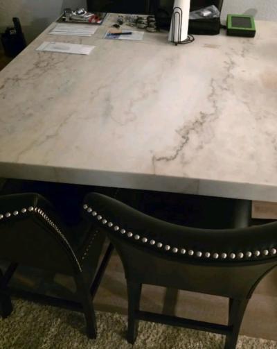 Heavy thick Marble Table with 6 leather chairs