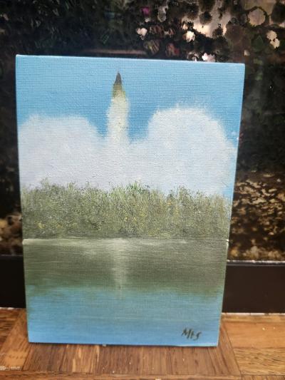 Rocket Launch Oil Painting Original Space Art NASA Inspired - Thumbnail 2