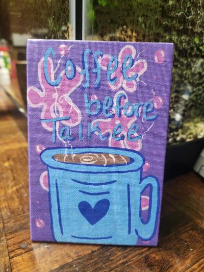 Coffee before talkie Original acrylic painting on canvas - Thumbnail 3