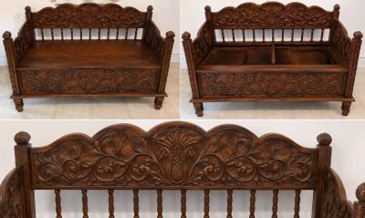 Vintage HandCarved Storage Bench