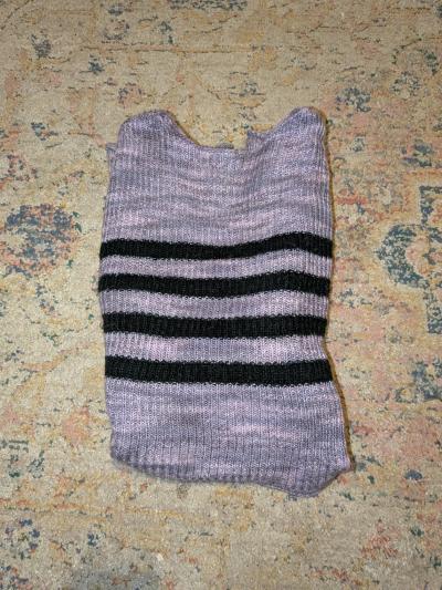 Purple  Black Stripe Marled Bell Sleeve Girls Crop Sweater - Thumbnail 3