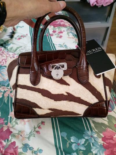 NWT Ralph Lauren Zebra Print Small 2 leather handle bag