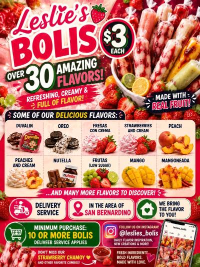 HOMEMADE BOLIS LOADED WITH REAL FRUIT  FLAVOR