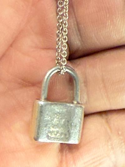 Tiffany Sterling Silver Padlock Pendant Necklace with COA - Thumbnail 9