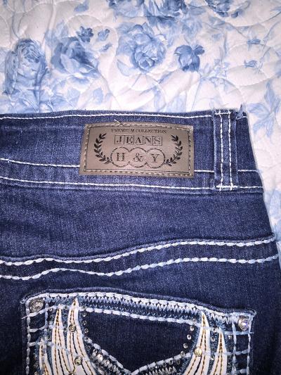 Dark blue HY rhinestone studded denim bootcut jeans size 18 - Thumbnail 4