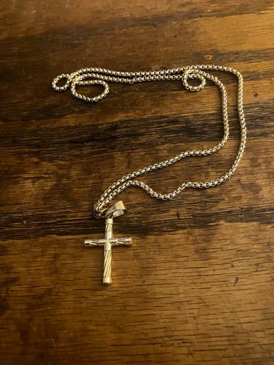 gold cross god loves you please