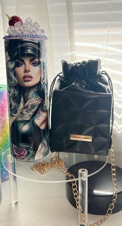 Black Quilted Bucket Bag  Tumbler