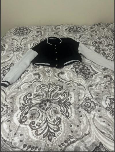 Shein BlackVarsity Cropped Jacket with Light Grey Sleeves