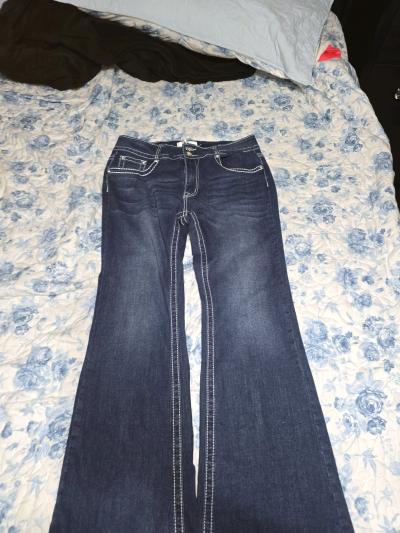Dark blue HY rhinestone studded denim bootcut jeans size 18