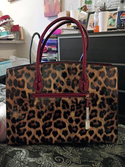 leopard and maroon purse