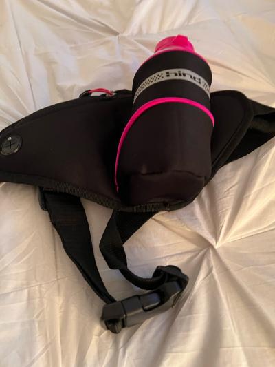 pink and black Fanny pack with water bottle never used - Thumbnail 2